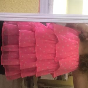 Very cute bright pink polka dot frilly tank top
